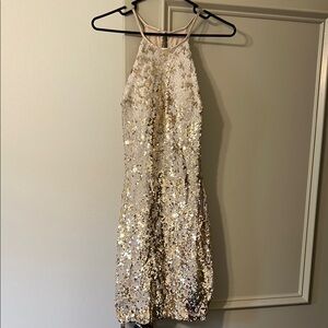 Sequin Hearts Gold and Cream Party Dress